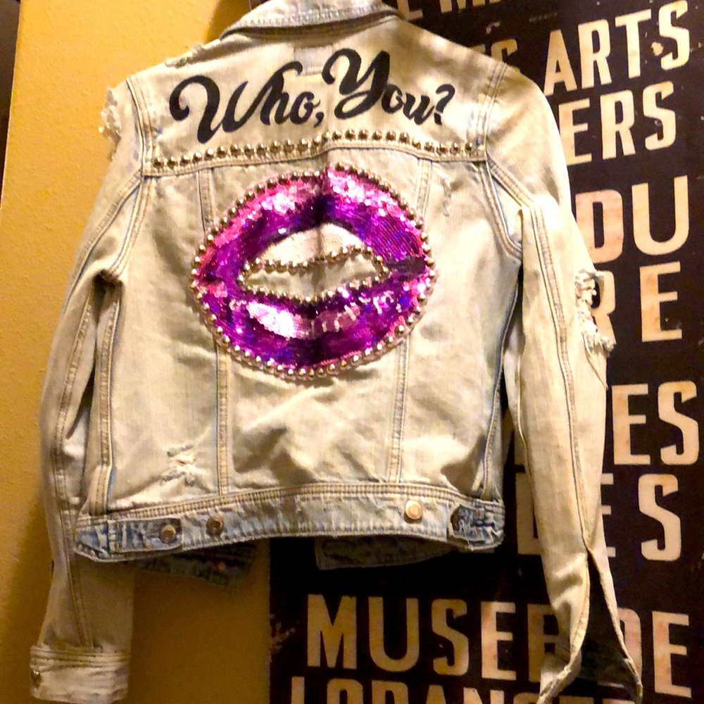 Sassy distressed embellished jean jacket